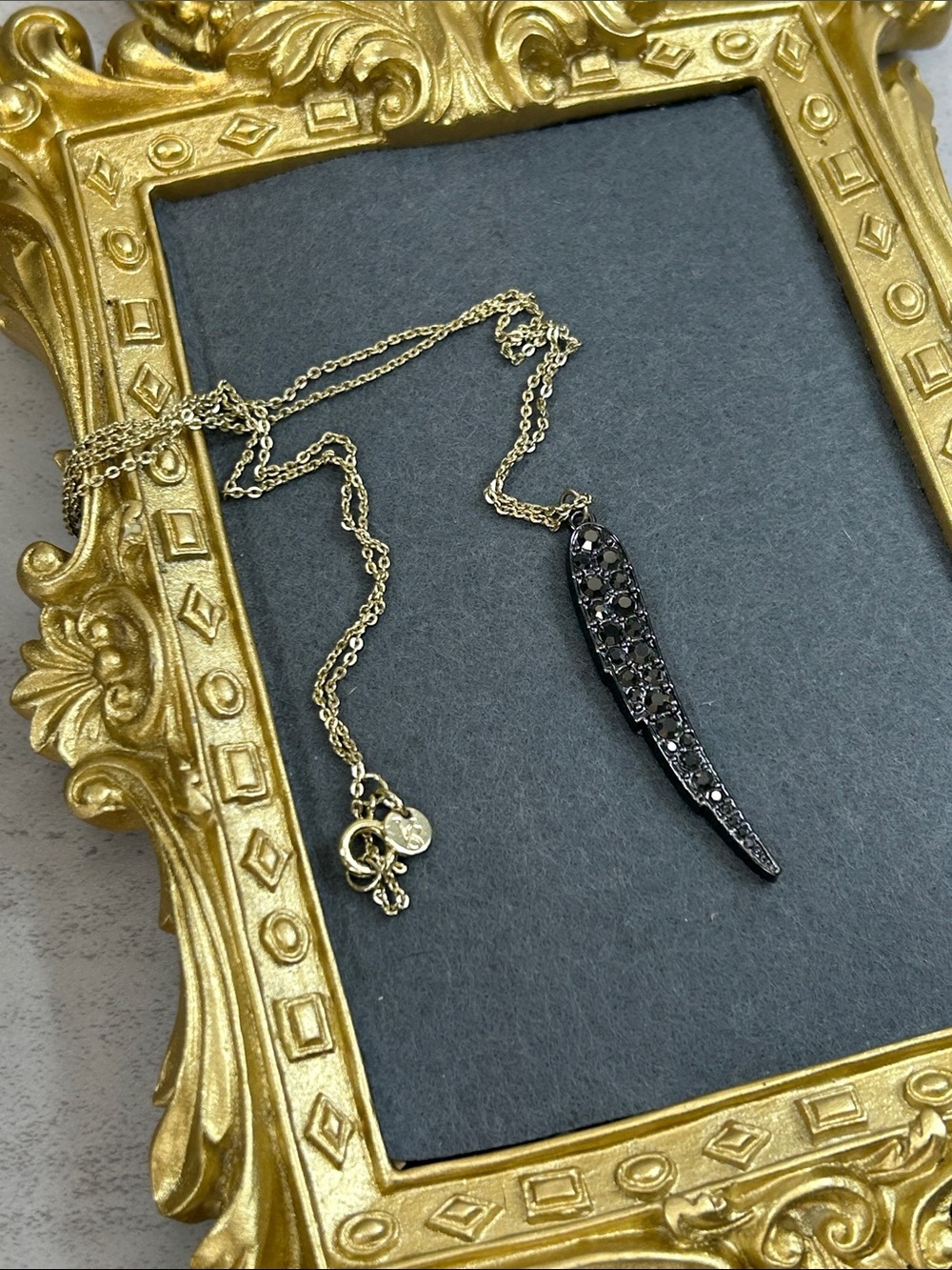 Victoria's Secret Gold Chain Necklace with Black Pave Angel Wing Pendant